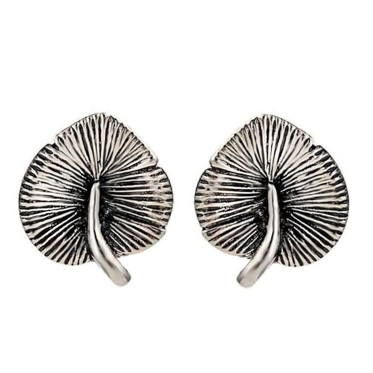 Sterling Silver Water Lily Leaf Earrings by John Landrum Bryant For Sale