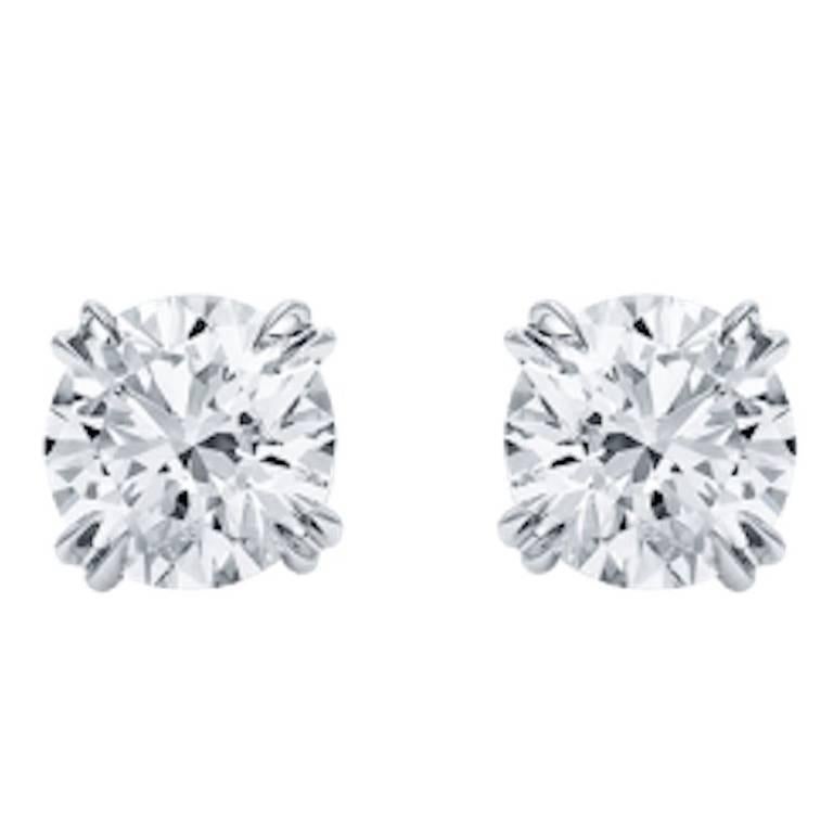 Pair of Stud Earrings Round Diamond 2.10 and 2.08 Carat H Vvs2 on