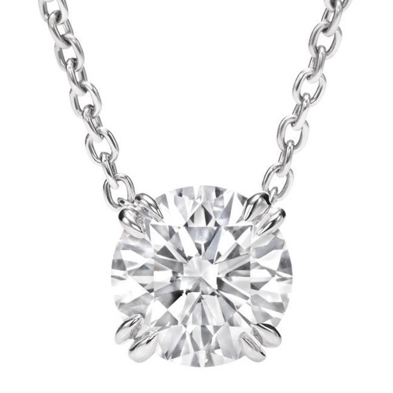 2.01 Carat Round Diamond D Internally Flawless Platinum Pendant Necklace For Sale