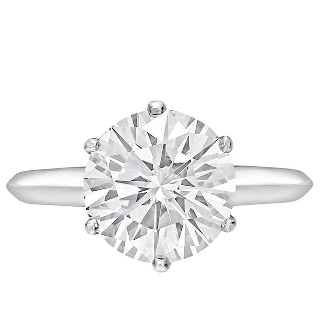 Bague solitaire D sans défaut interne en platine avec diamant rond de 3,16 carats