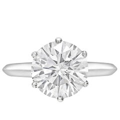 Bague solitaire D sans défaut interne en platine avec diamant rond de 3,16 carats