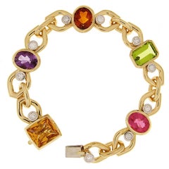Multi-Color Stone Bracelet with Citrine, Amethyst, Peridot and Pink Tourmaline