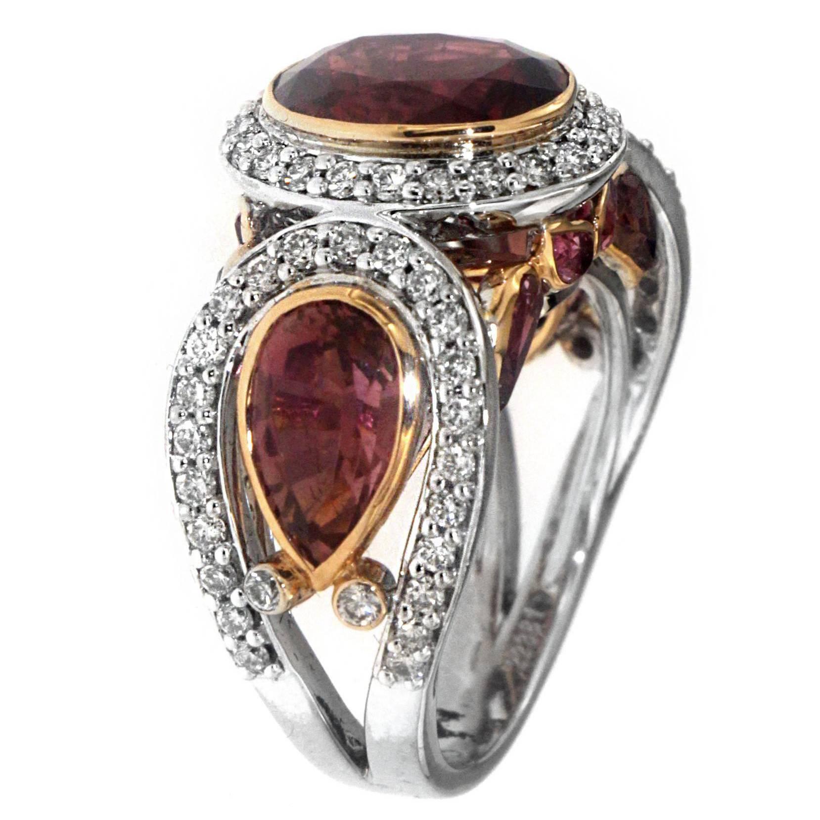 Zorab Creation Bague en or, tourmaline rose et rubélite avec diamants blancs en vente