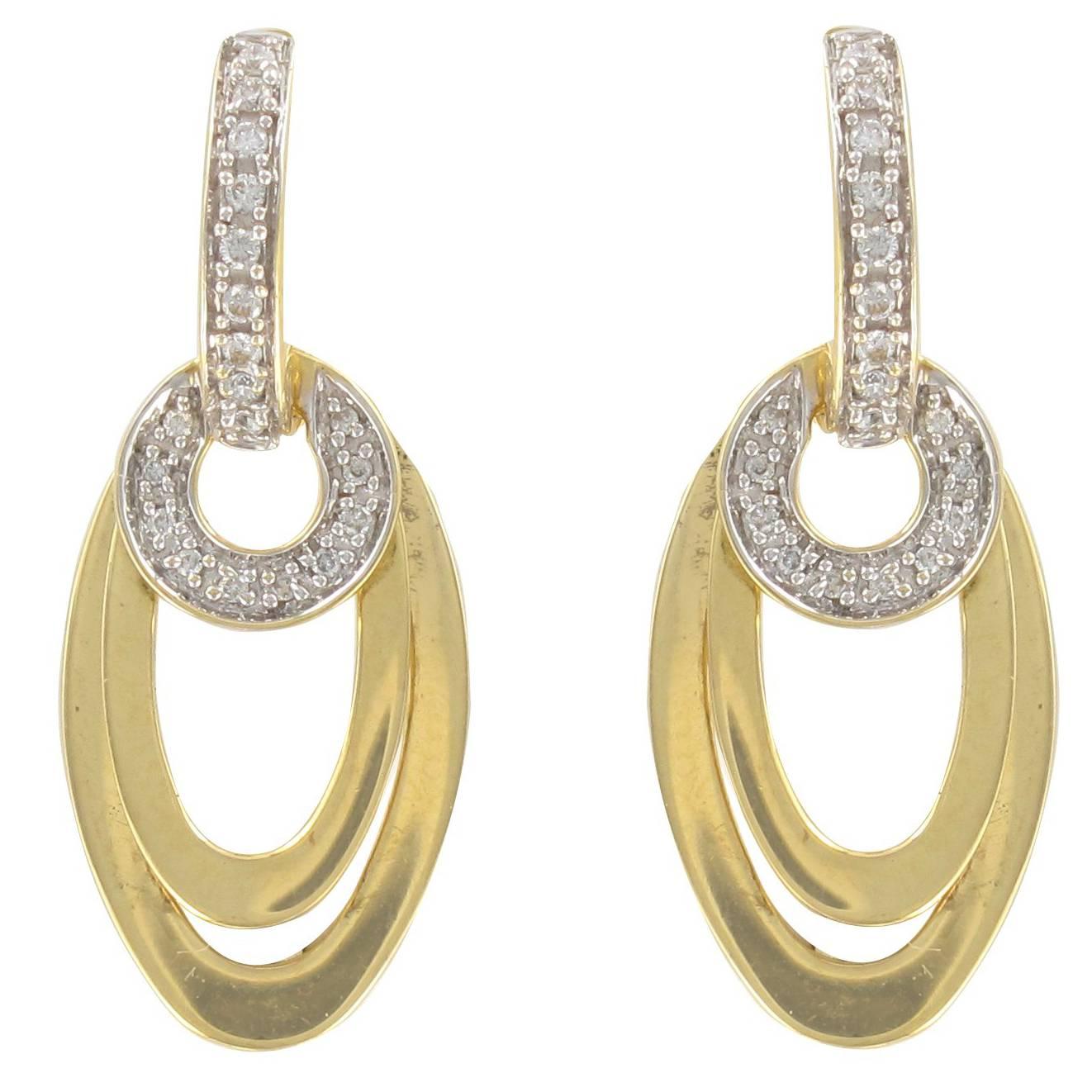 Modern 18 Carat Gold and Diamond Dangle Earrings