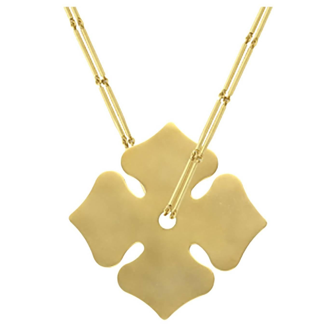 Youmna Fine Jewellery 18 Karat Yellow Gold Cross Lotus Pendant Necklace For Sale