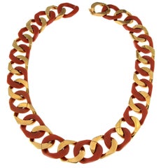 Parure Necklace and Bracelet in Coral and Pink Gold Chain