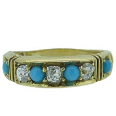 Antique Victorian Diamond and Turquoise Keeper Ring, Hallmarked Birmingham, 1871
