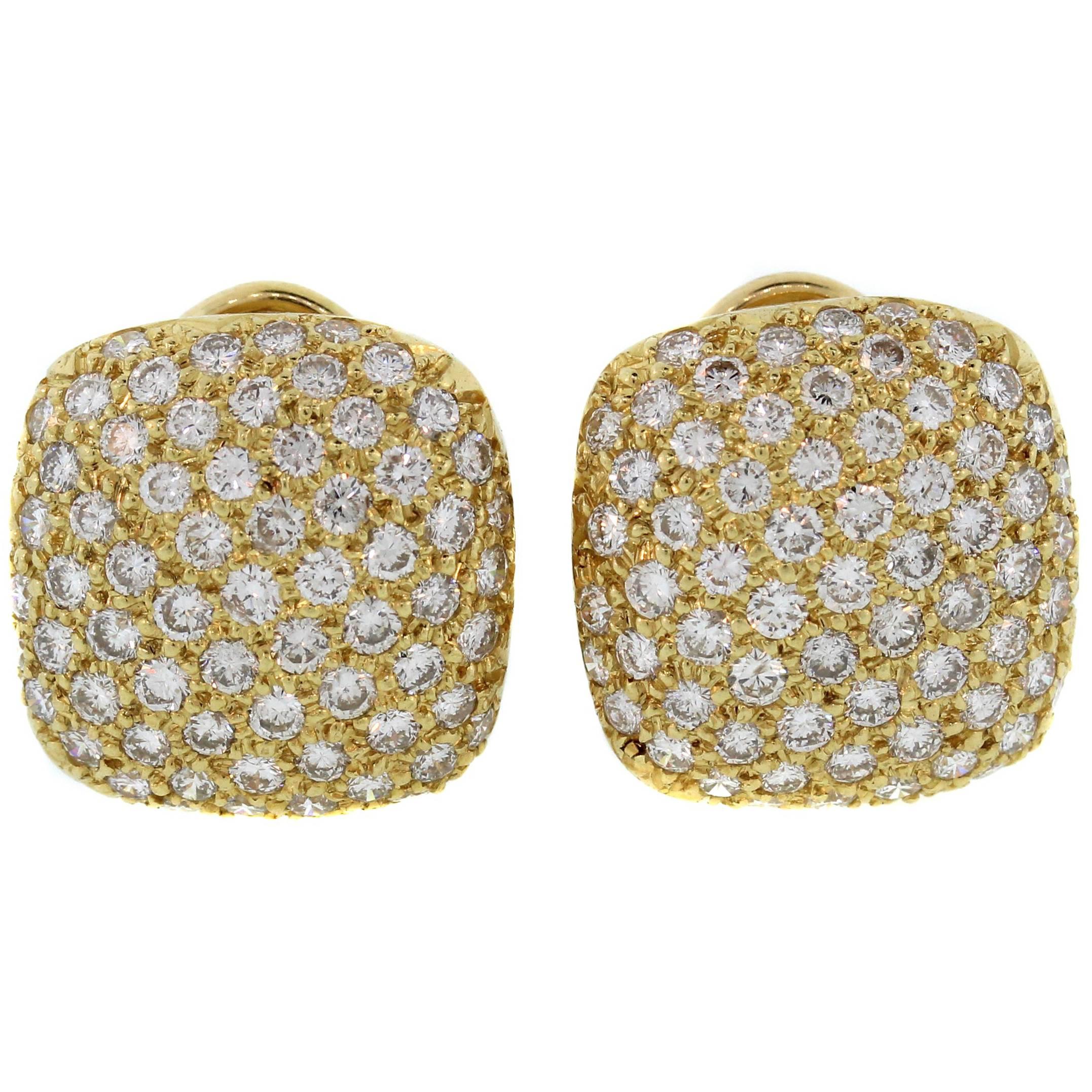 Yellow Gold and Diamond Square Earrings