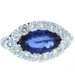 2.55 Marquis Blue Sapphire Diamond Gold Ring