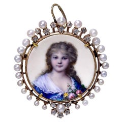 Antique Diamond, Pearl and Enamel Brooch or Pendant