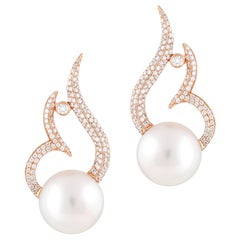 Buzzanca South Sea Pearl White Diamond 1k Gold  Earrings