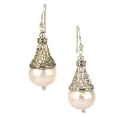 Decadent Jewels Fresh Water Pearl and CZ Silver Earrings