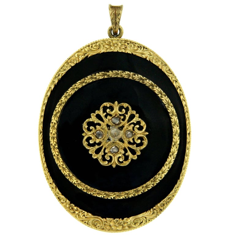 1900s Enamel Gold Locket Pendant at 1stDibs