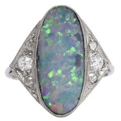 Antique Edwardian Black Opal and Diamond Cocktail Ring