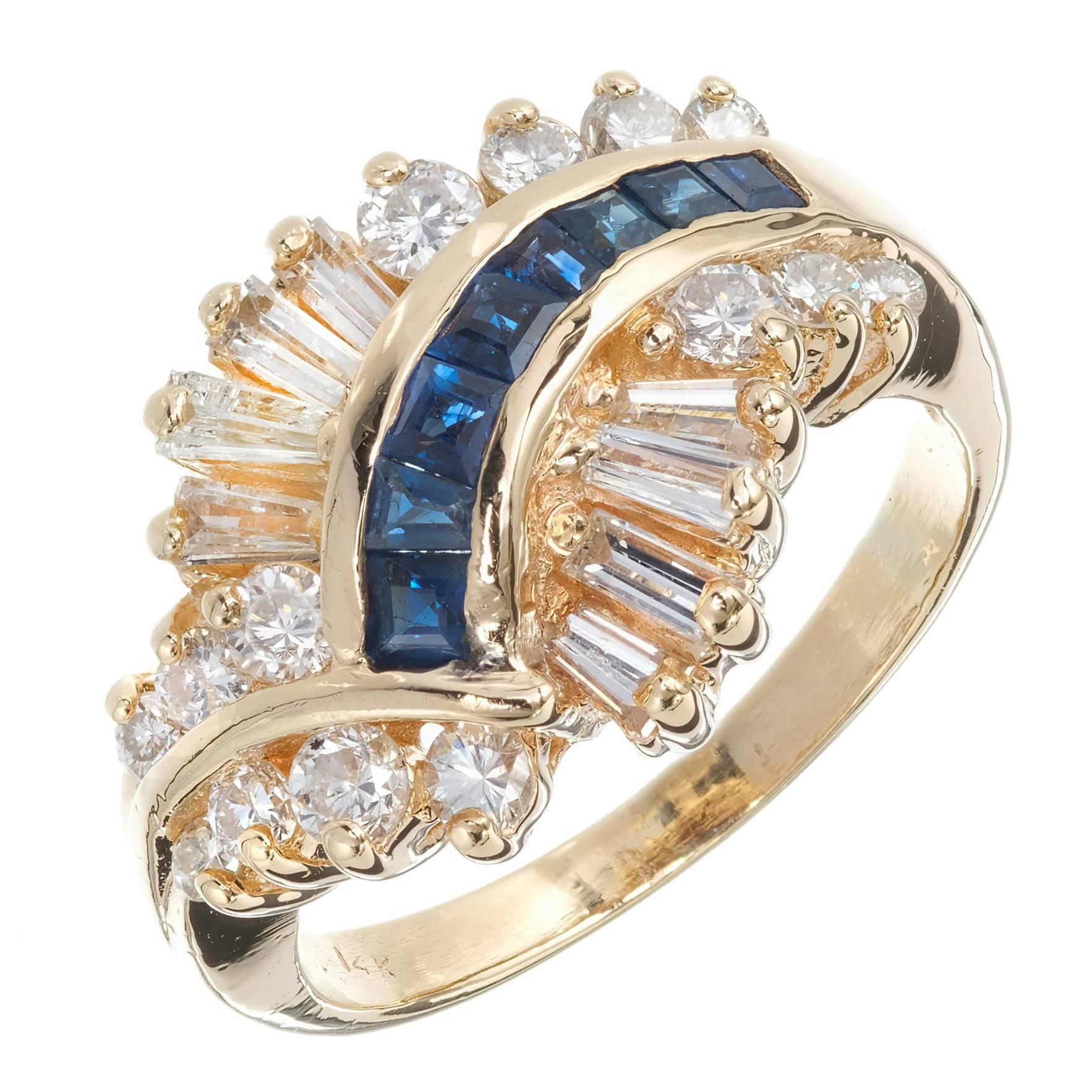 Sapphire Diamond 1960s Swirl Dome Gold Cocktail Ring For Sale