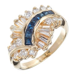 Sapphire Diamond 1960s Swirl Dome Gold Cocktail Ring