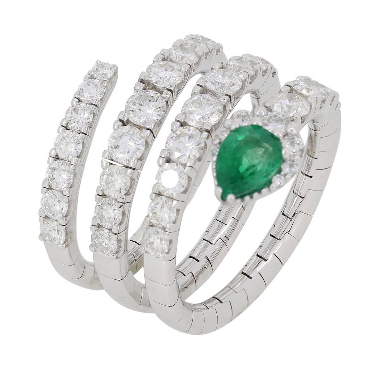 Pear Shape Emerald Diamond Wrap Ring For Sale