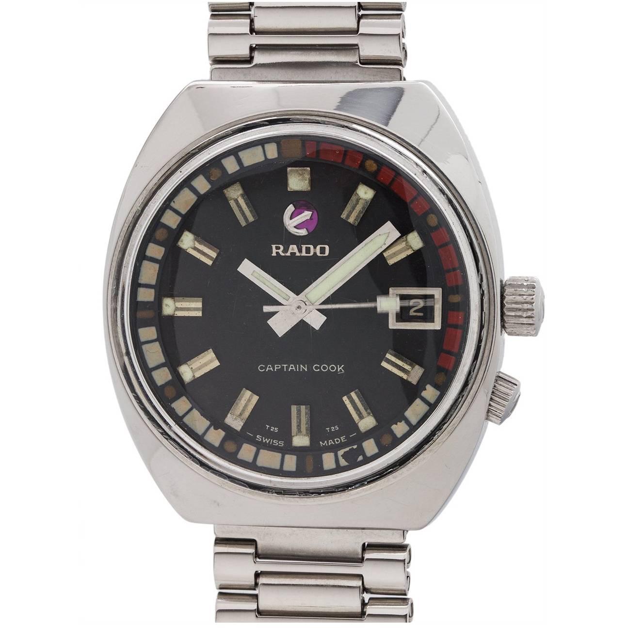 Rado Stainless Steel Black Dial Captain Cook Wristwatch, circa 1970s