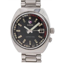 Retro Rado Stainless Steel Black Dial Captain Cook Wristwatch, circa 1970s