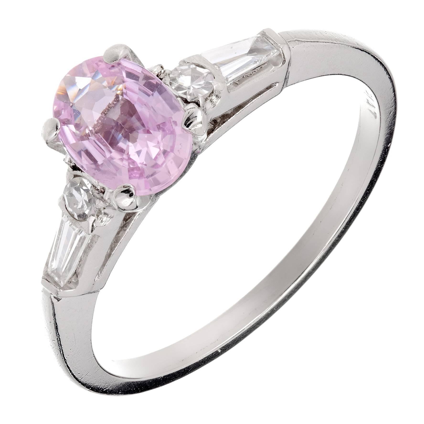 Peter Such GIA Certified Pink Sapphire Diamond Platinum Engagement Ring For Sale