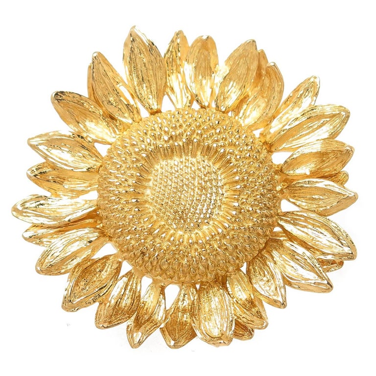 Yellow Sunflower Brooch With Rhinestones | Enamel Crystal Flower Pin For Women | Boho Style Coat Brooch Or Bag Charm