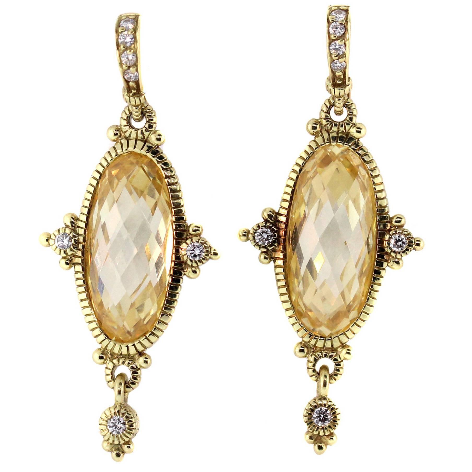 Judith Ripka Citrine Diamond Gold Drop Earrings