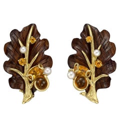 Seaman Schepps Rosewood Pearl Citrine Leaf Earrings