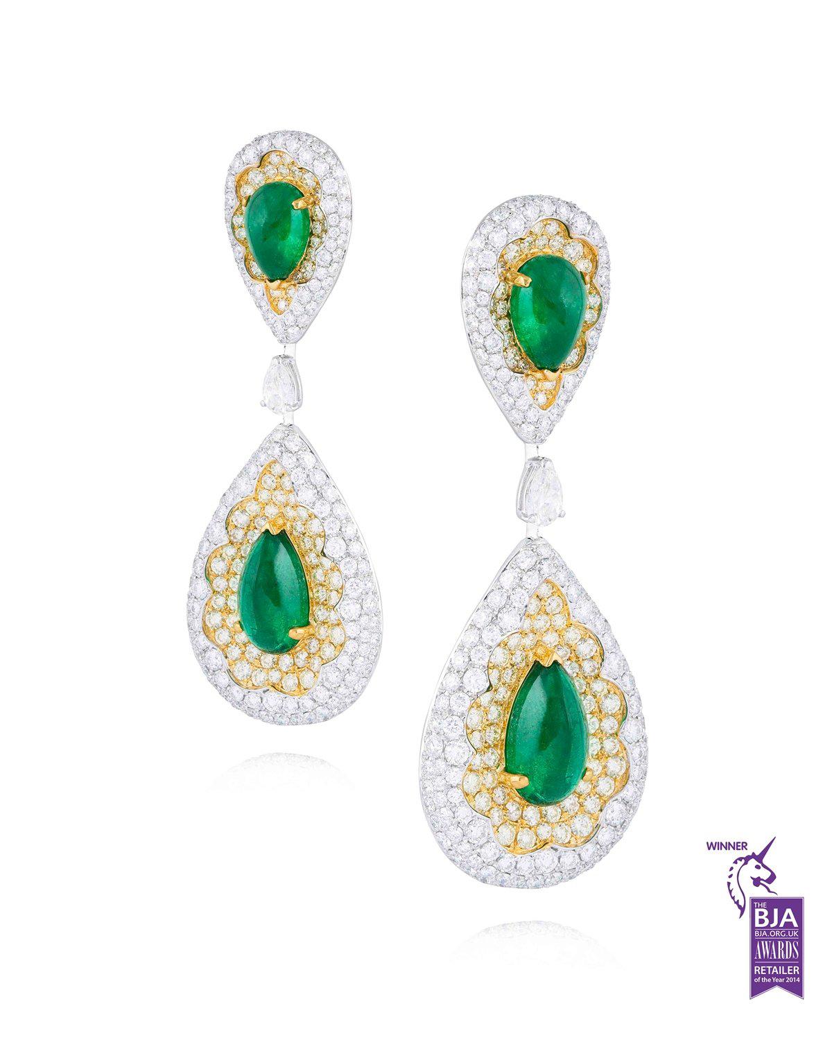 Modern White Gold Zambian Emerald Set