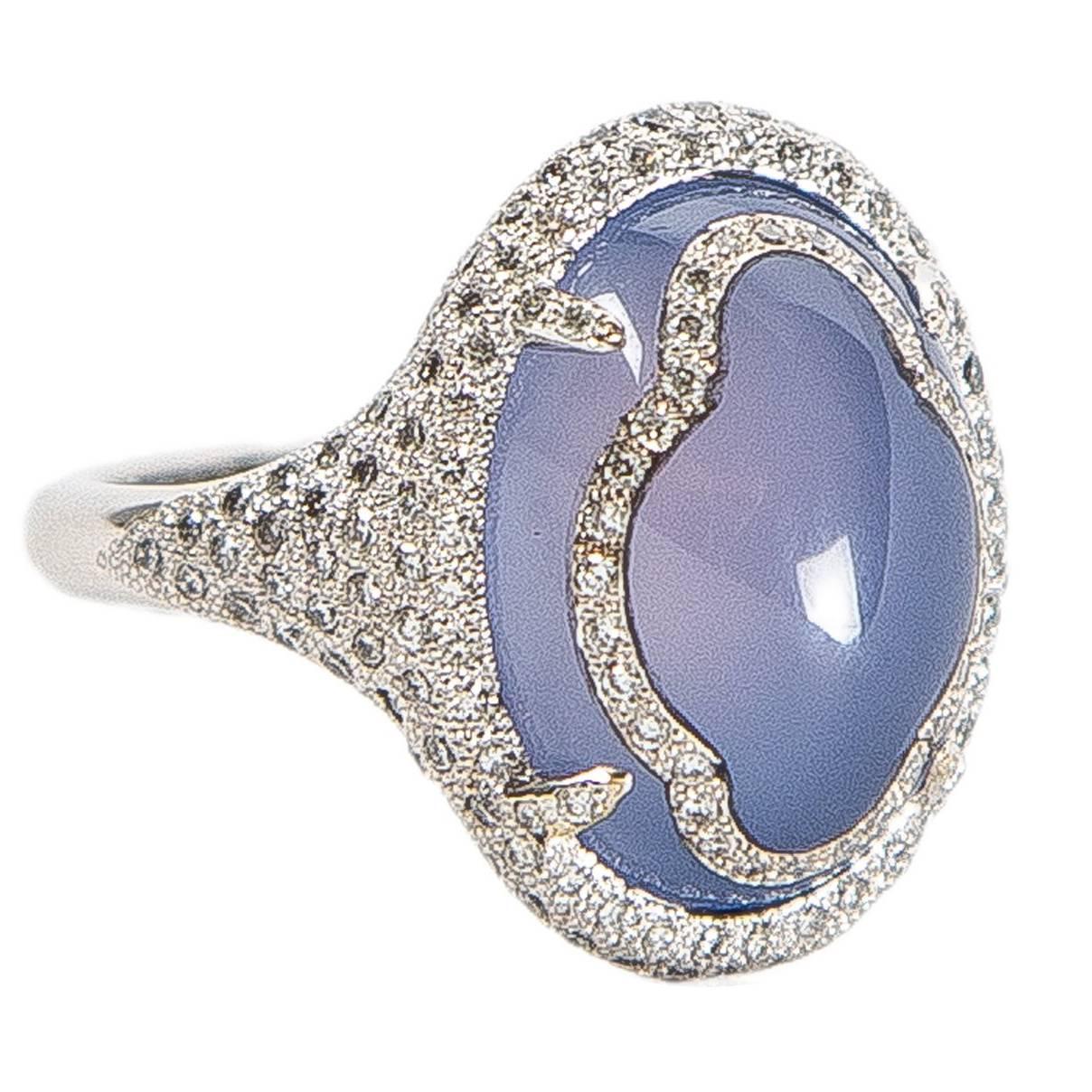 White Gold Ring with Chalcedony and Diamonds, Opera - Italian Attitude For Sale