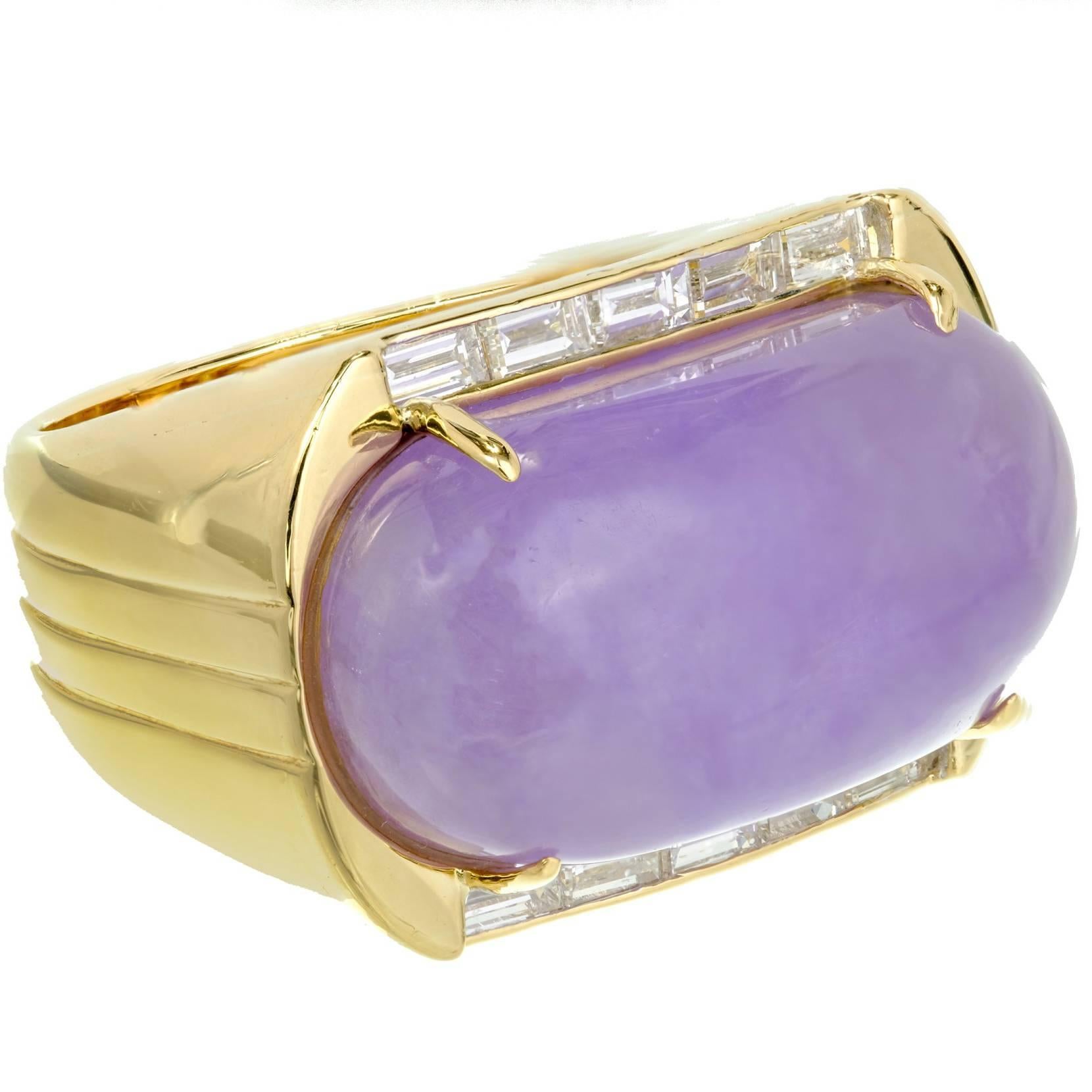 GIA Certified Lavender Purple Natural Jadeite Jade Diamond Gold Cocktail Ring For Sale