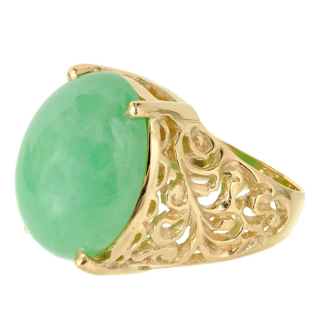GIA Certified Jadeite Jade Natural Green Gold Cocktail Ring For Sale at ...