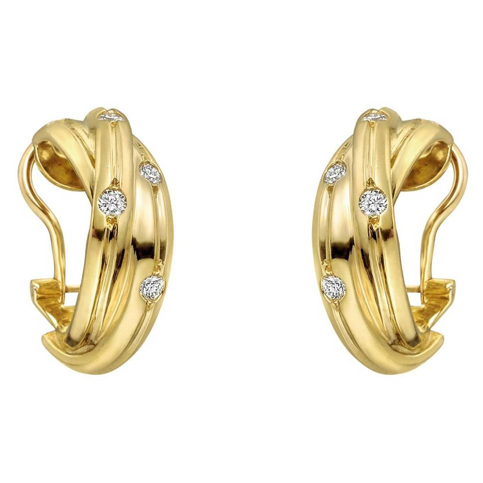 Cartier Yellow Gold Diamond Trinity Hoop Earclips
