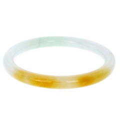 GIA Certified Jadeite Jade Blended White Brown Green Slip on Bangle Bracelet