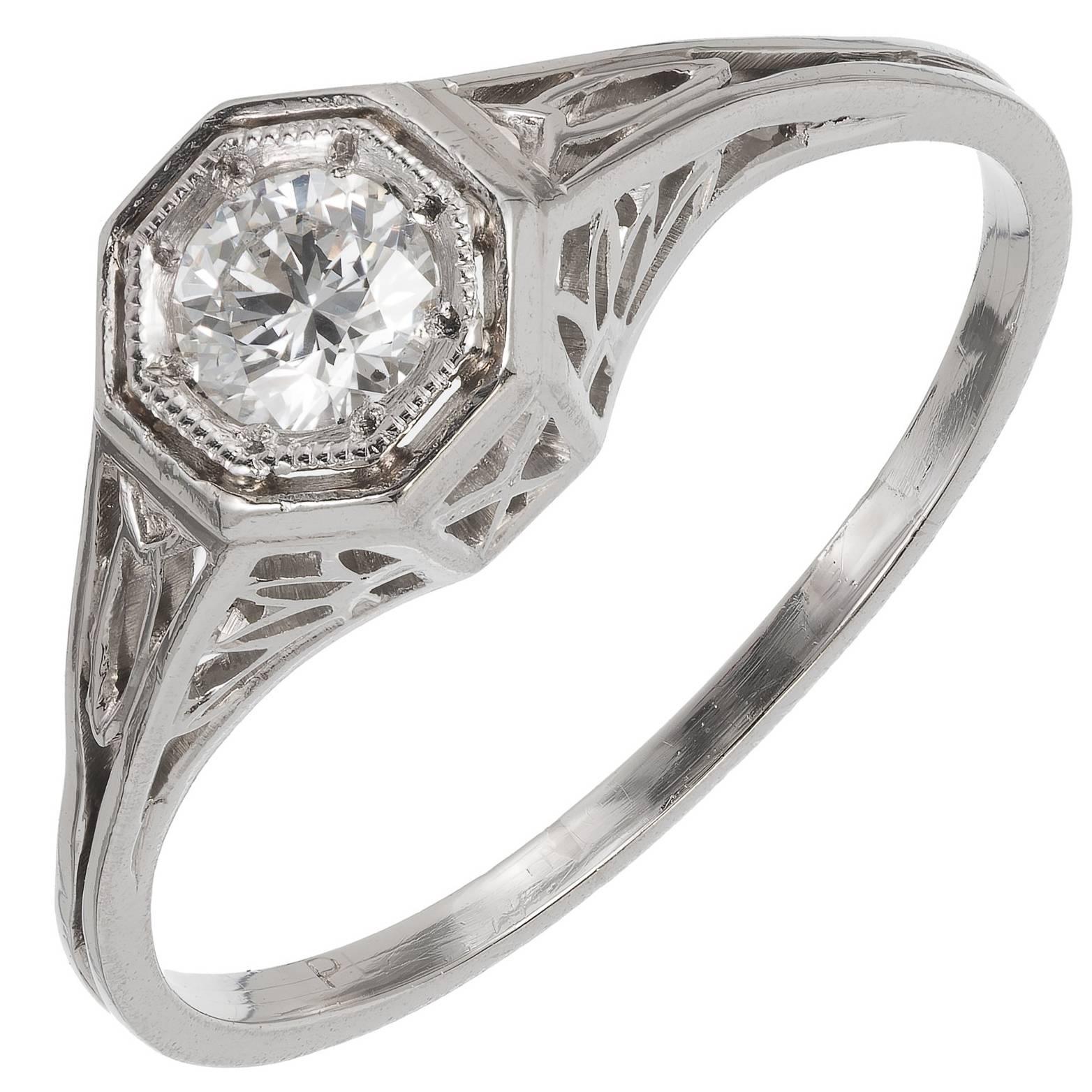 EGL Certified .23 Carat Art Deco Diamond Platinum Engagement Ring