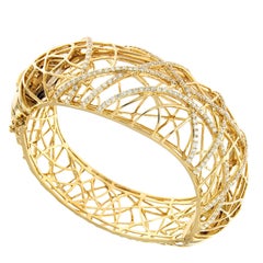 Architectural Wide 18 Karat Yellow Gold & Diamond Bracelet