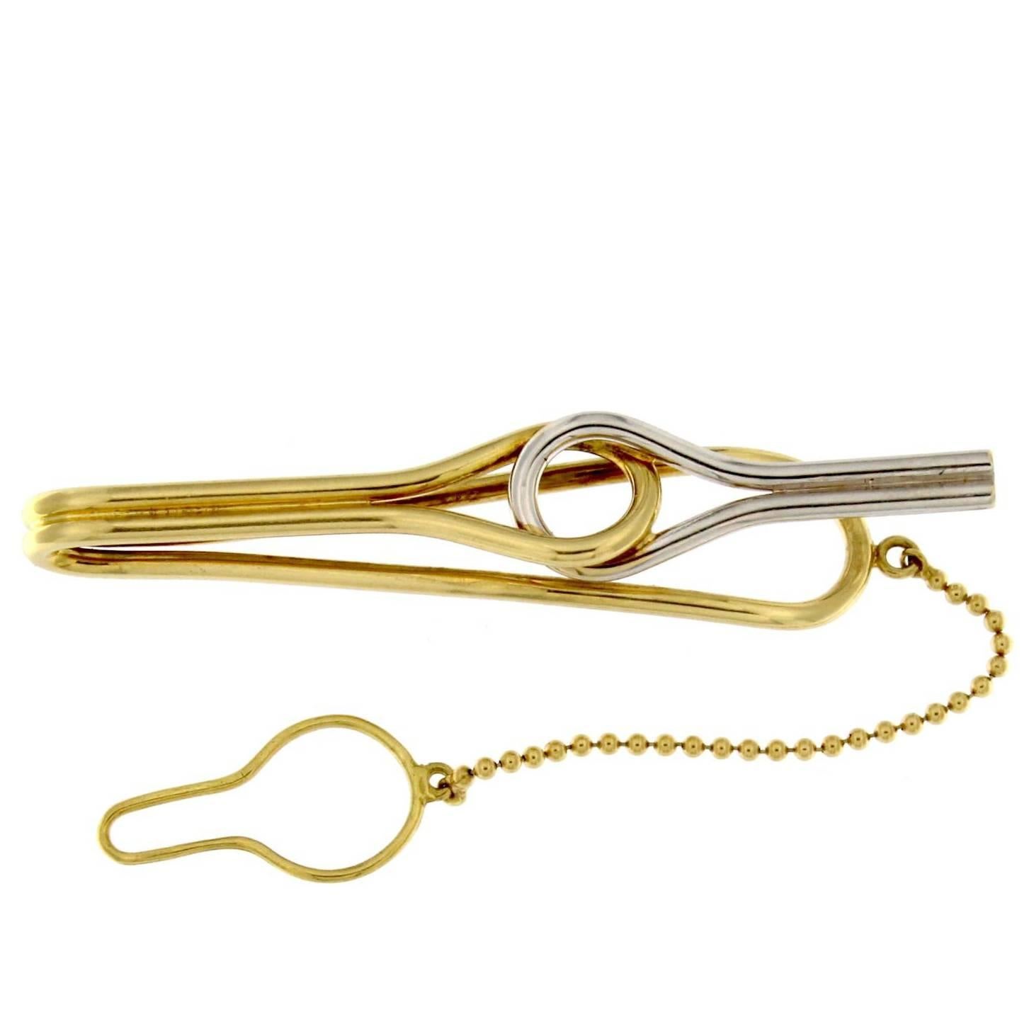 Tie Clip in 18 Karat White and Yellow Gold