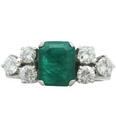 1980s Vintage 1.61 Carat Emerald and 1.32 Carat Diamond, White Gold Dress Ring