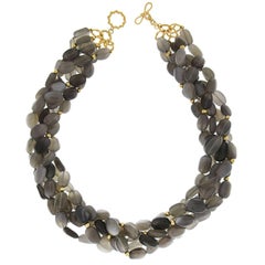 Valentin Magro Multi Strands Grey Moonstone Necklace with Gold Balls