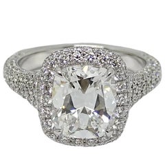GIA Certified 3.02 Carat Cushion Cut Diamond Platinum Engagement Ring