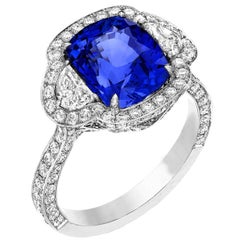 5.29 Carat Cushion Ceylon Blue Sapphire Diamond 18 Karat Gold Engagement Ring