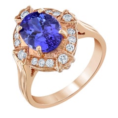 2.95 Carat Tanzanite Diamond 14 Karat Rose Gold Cocktail Ring