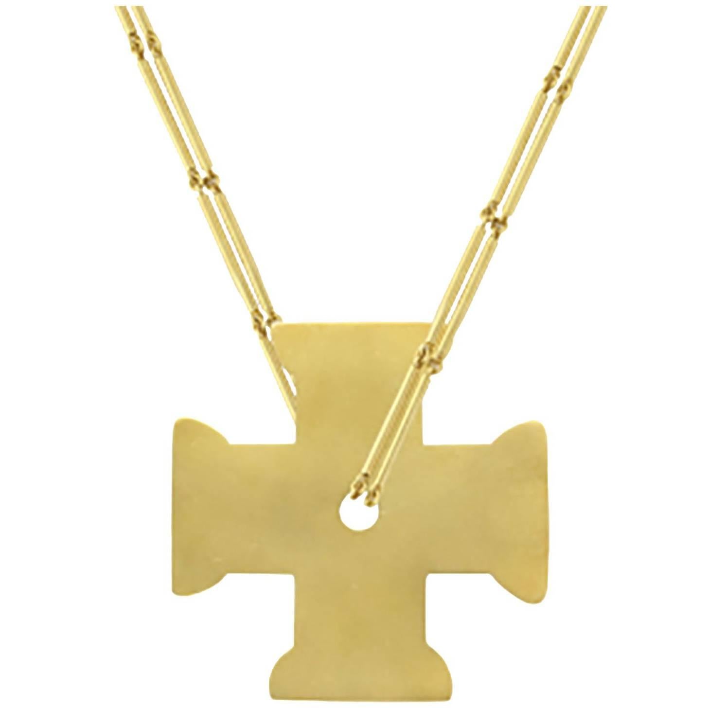 Youmna Fine Jewellery 18 Karat Yellow Gold Grande Cross Square Pendant Necklace For Sale