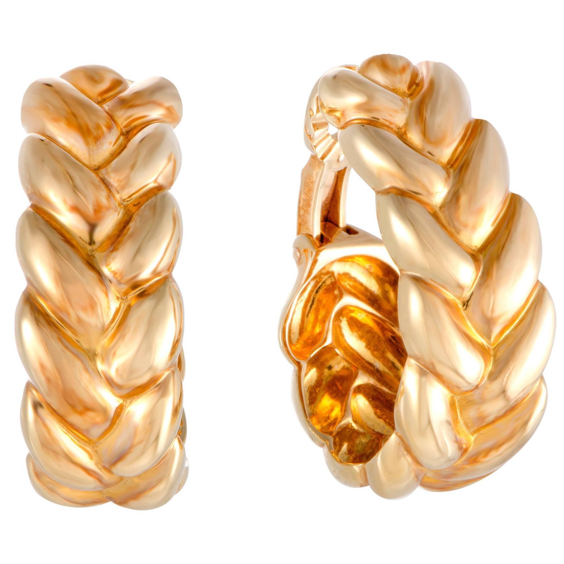 Cartier Yellow Gold Braided Oval Hoop Clip-On Earrings