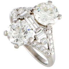 Round and Baguette Cut Diamond Platinum Ring