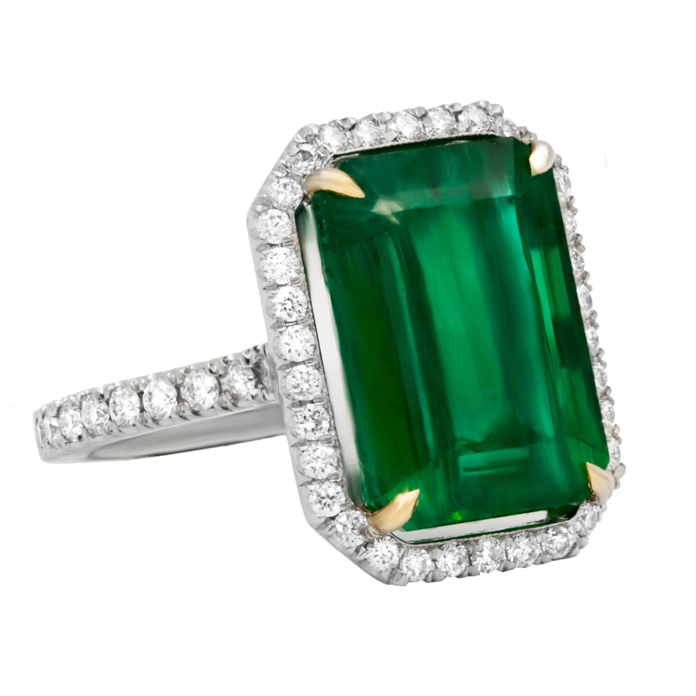 10.10 Carat Emerald Cut Green Emerald Ring