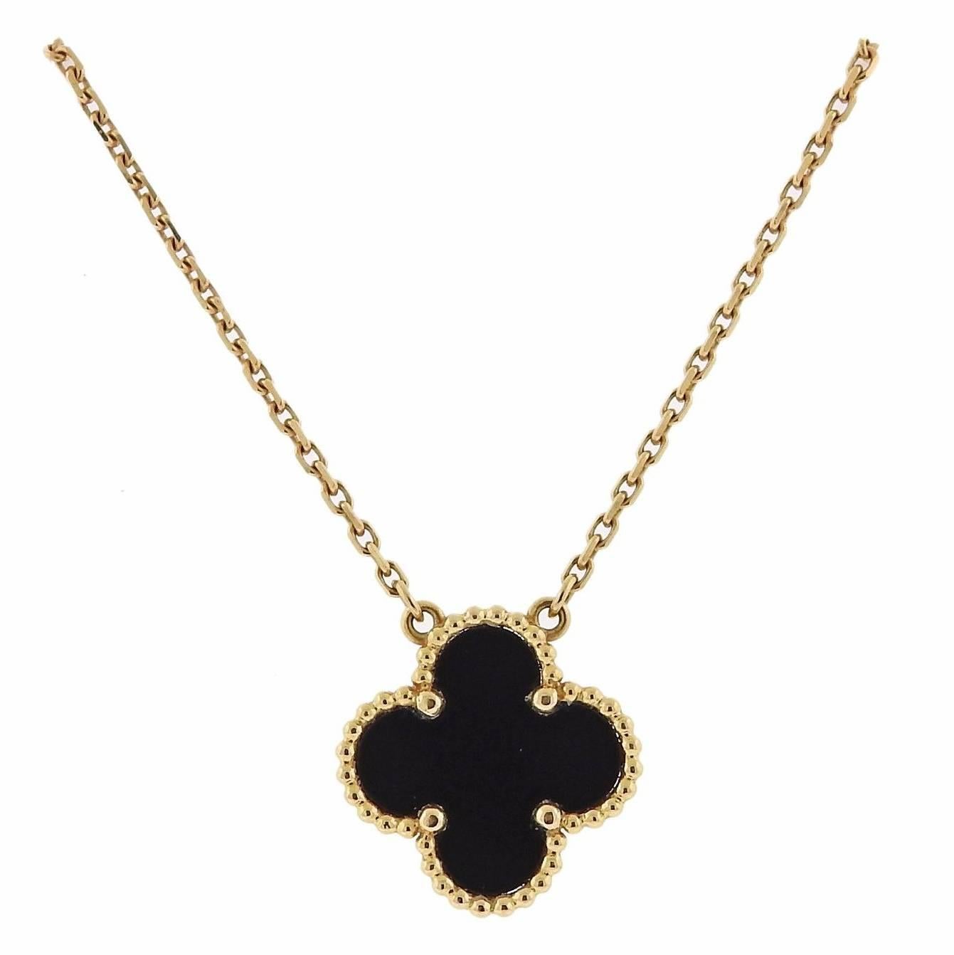 Van Cleef & Arpels Vintage Alhambra Onyx Gold Pendant Necklace