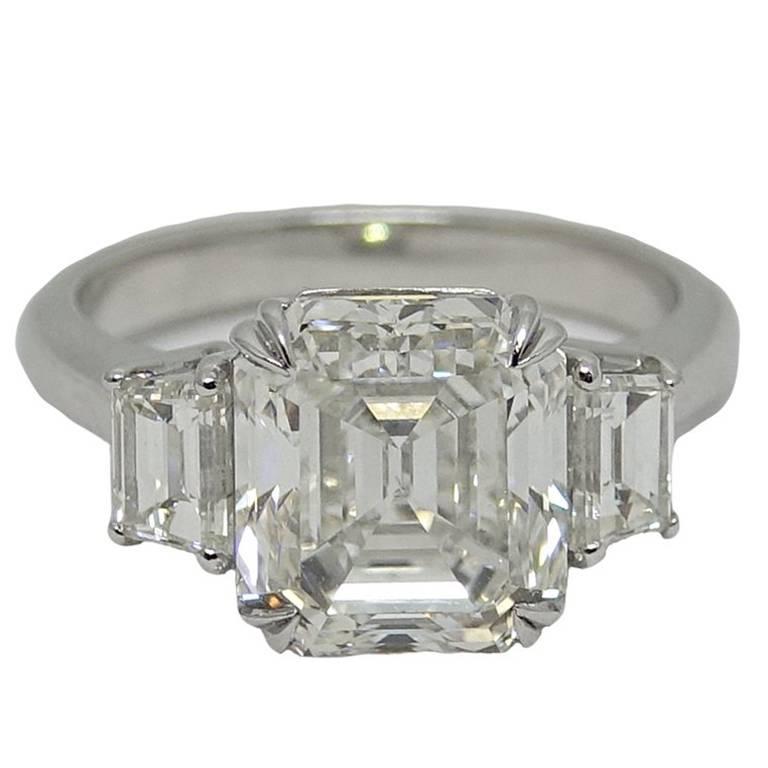 5.02 Carat Emerald Cut Diamond GIA Certified Platinum Engagement Ring For Sale