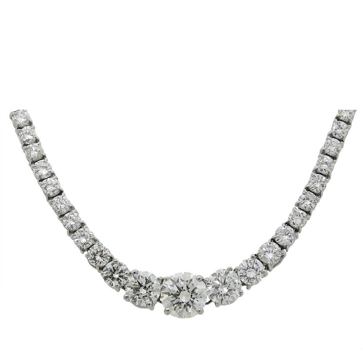 2.30 Carat Center Round Brilliant Diamond Riviera Platinum Necklace For Sale