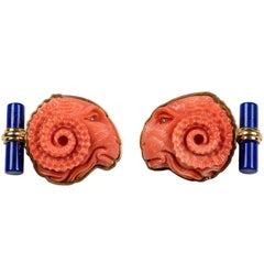 Ram Cufflinks in Mediterranean Coral and Lapis Lazuli