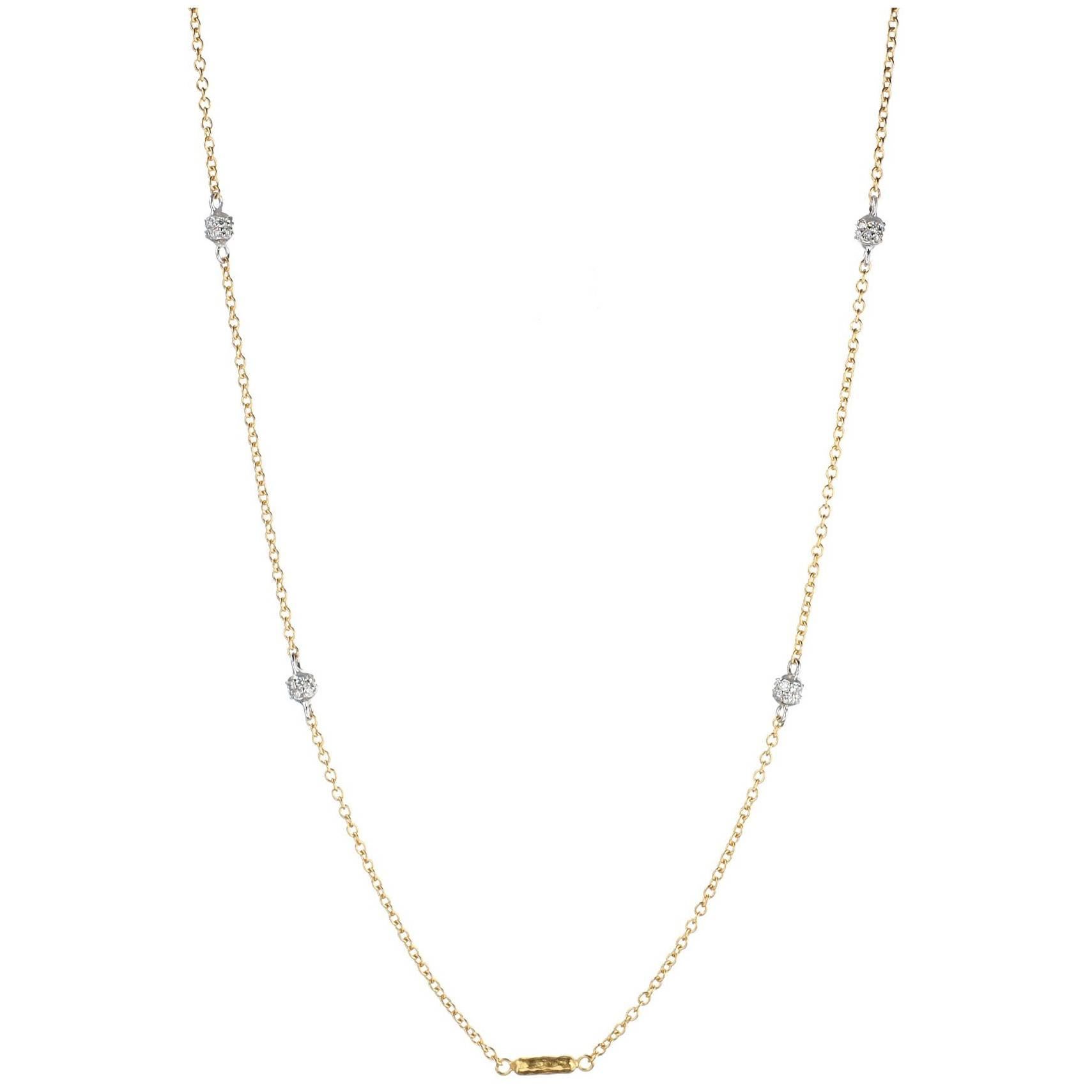 Gurhan “Vertigo” Diamond Station Necklace in Yellow Gold and Sterling Silver For Sale